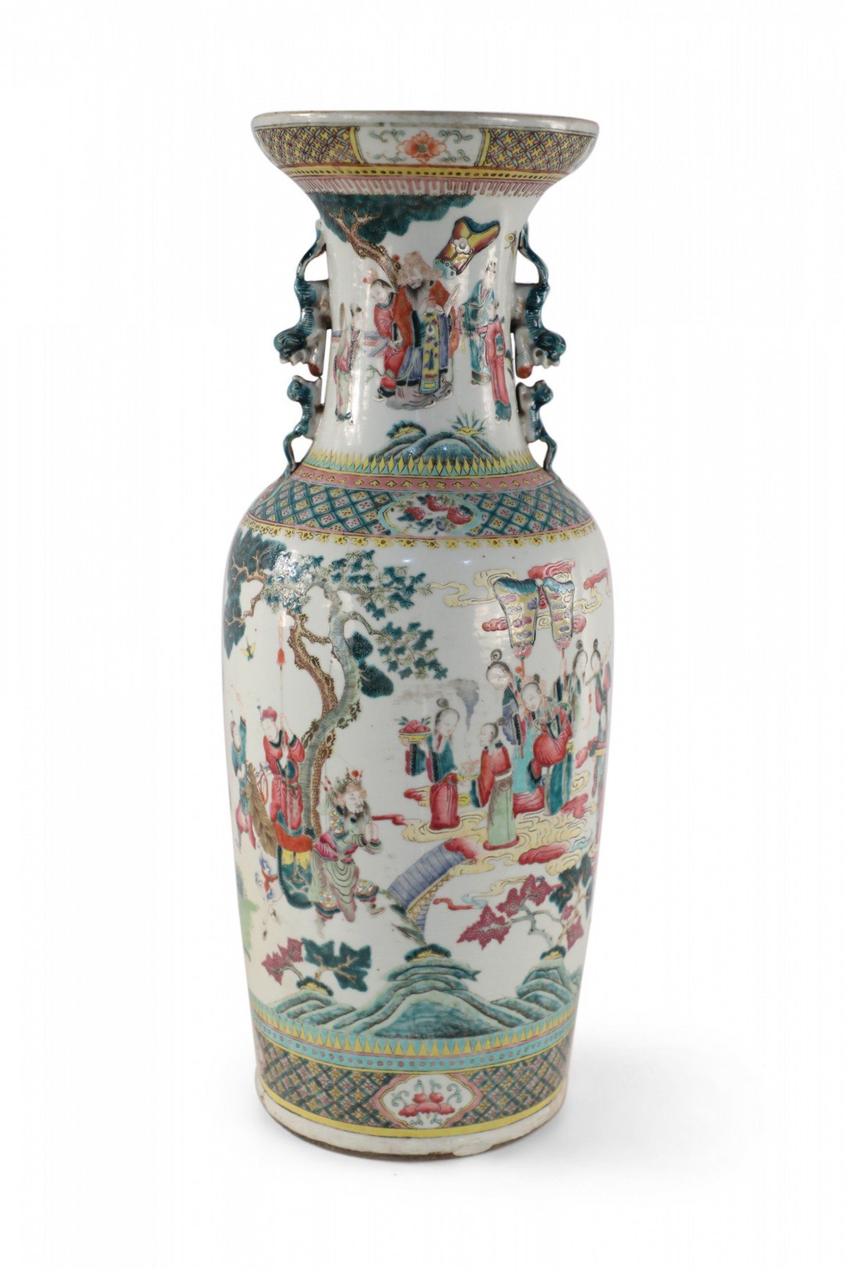 Chinese White and Figurative Pastoral Scene Porcelain Urn