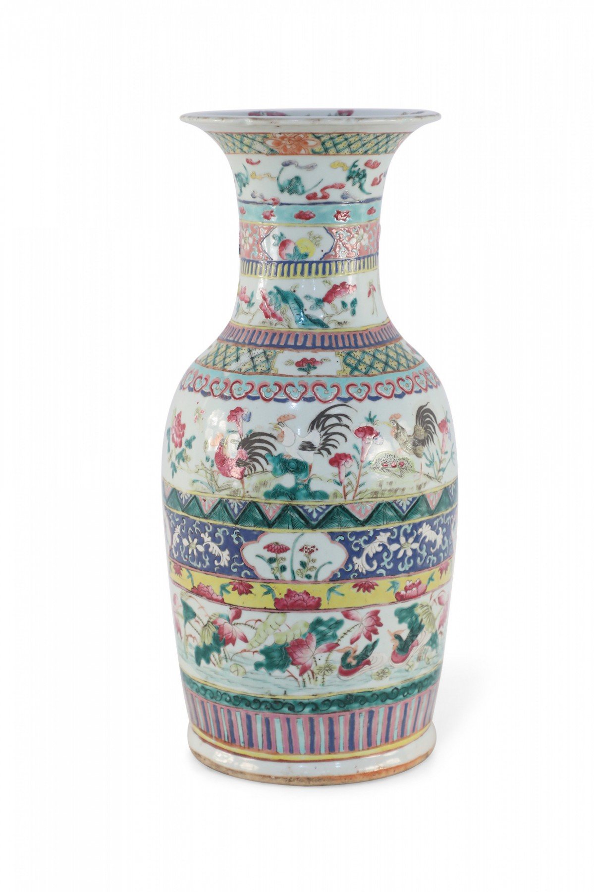 Chinese Multicolor Banded Pattern Porcelain Urn