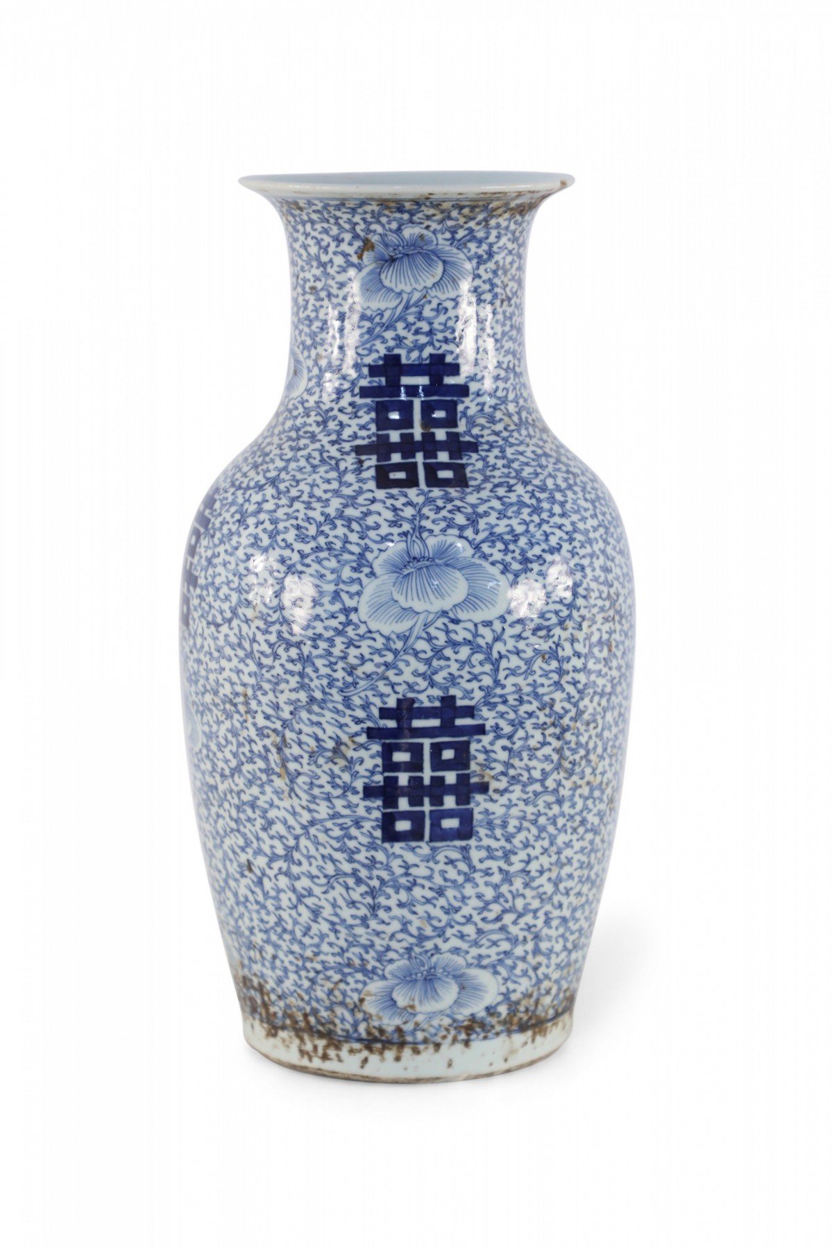 Chinese White And Blue Vine Design Porcelain Urn