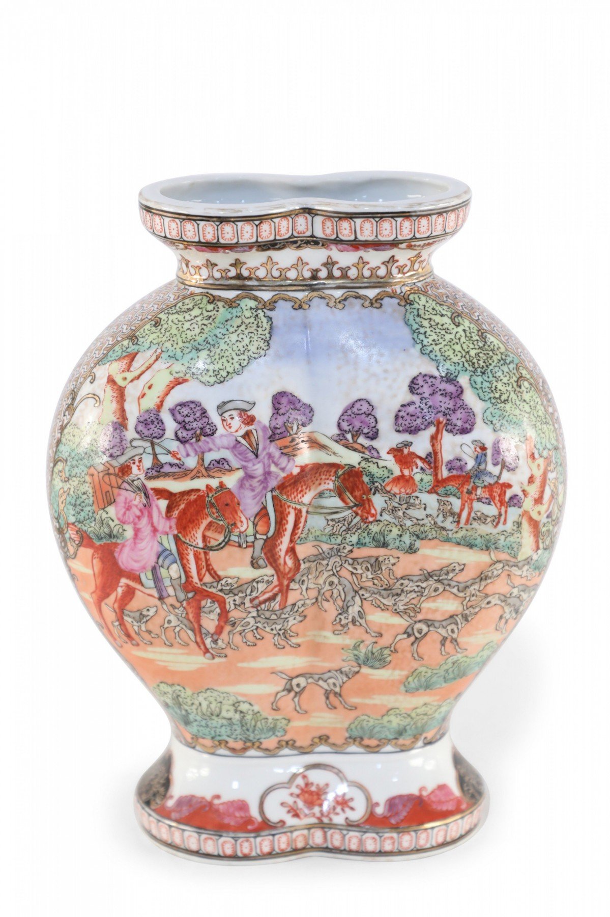 Chinese Guangzhou Dog Hunt Scene Conjoined Vase
