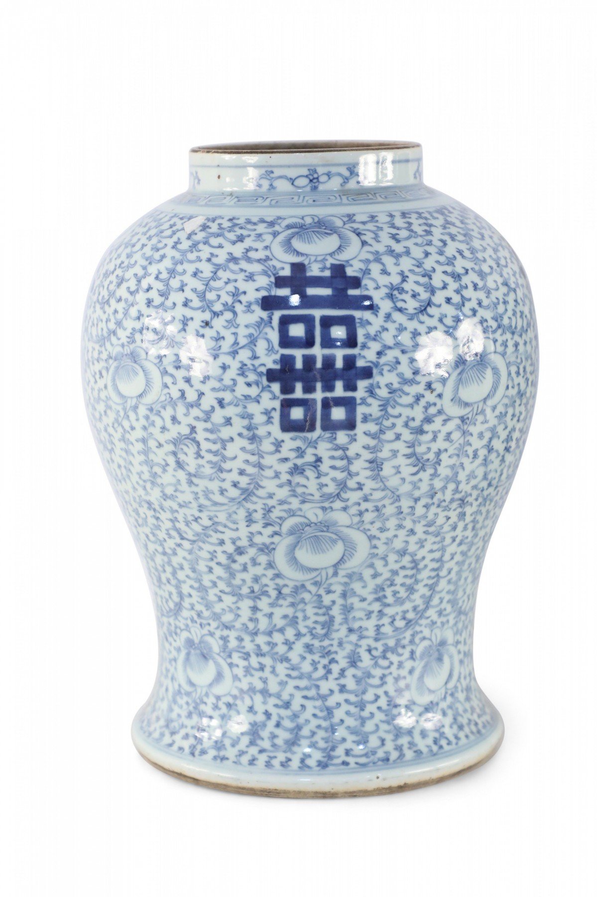 Chinese Off White and Light Blue Vine Motif Porcelain Urn Vase