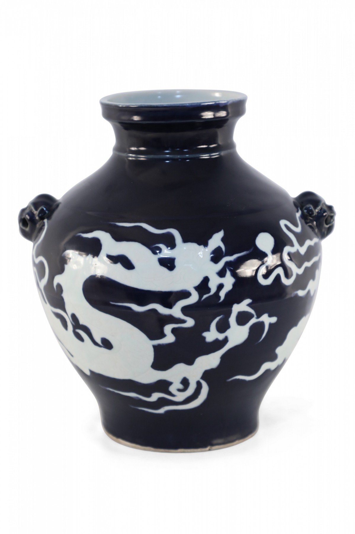 Chinese Yuan Style Dark Blue and White Dragon Porcelain Pot