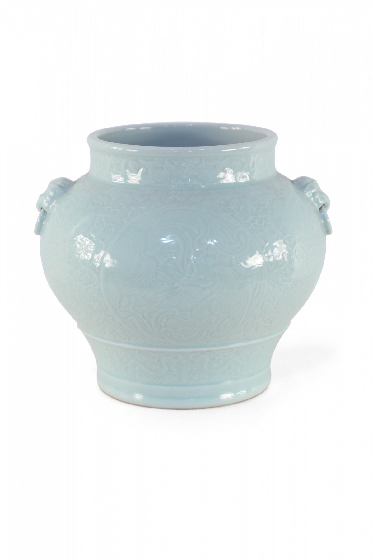 Chinese Celadon and Tonal Pattern Porcelain Pot