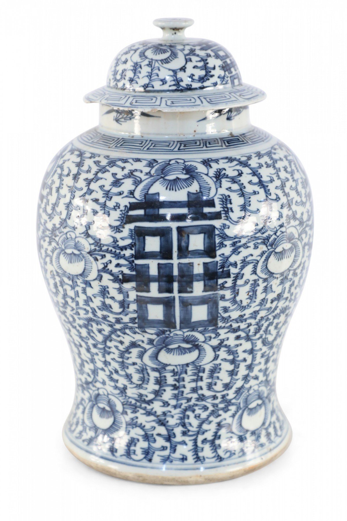 Chinese Off White and Blue Vine Lidded Porcelain Ginger Jar