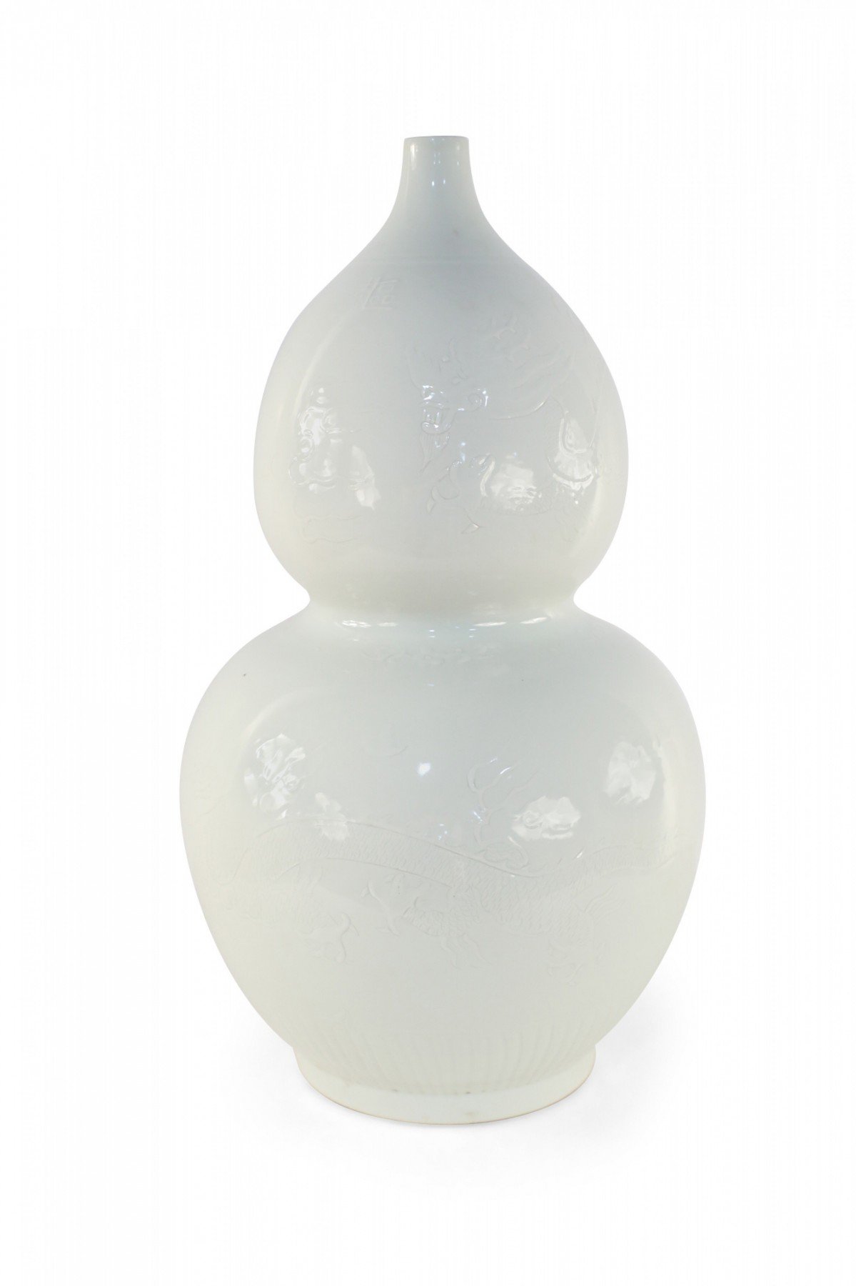 Chinese White Double Gourd Dragon Motif Porcelain Bottle