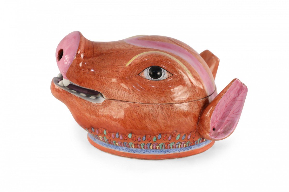 Chinese Pig Head Shaped Porcelain Tureen