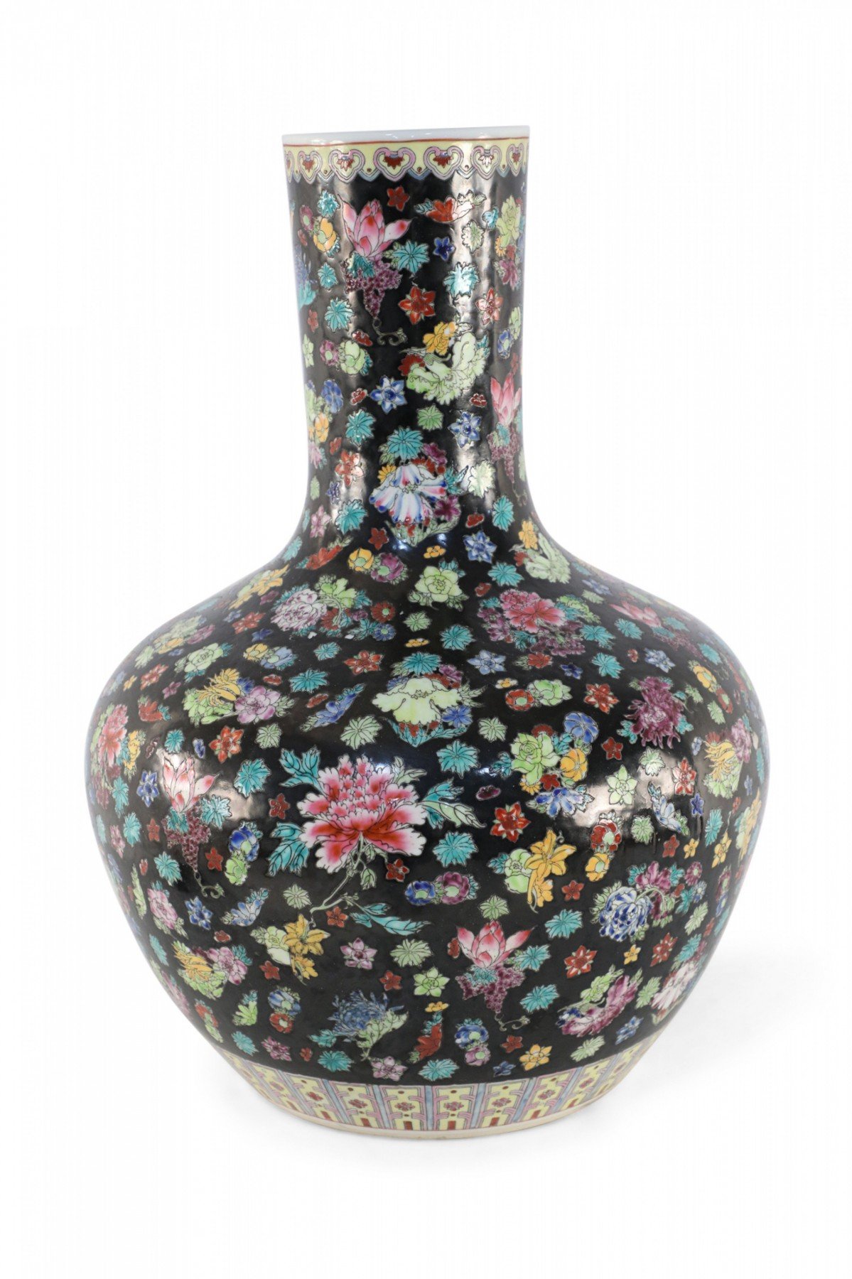 Chinese Black and Multicolor Floral Porcelain Vase