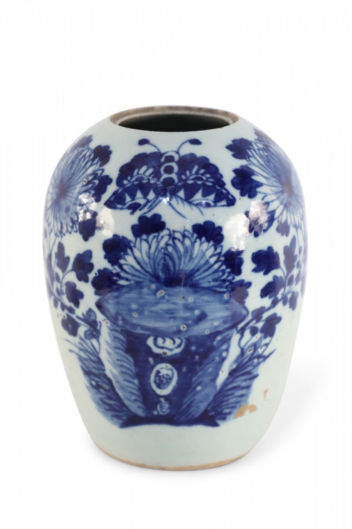 Chinese White and Blue Botancialr Melon Porcelain Vase