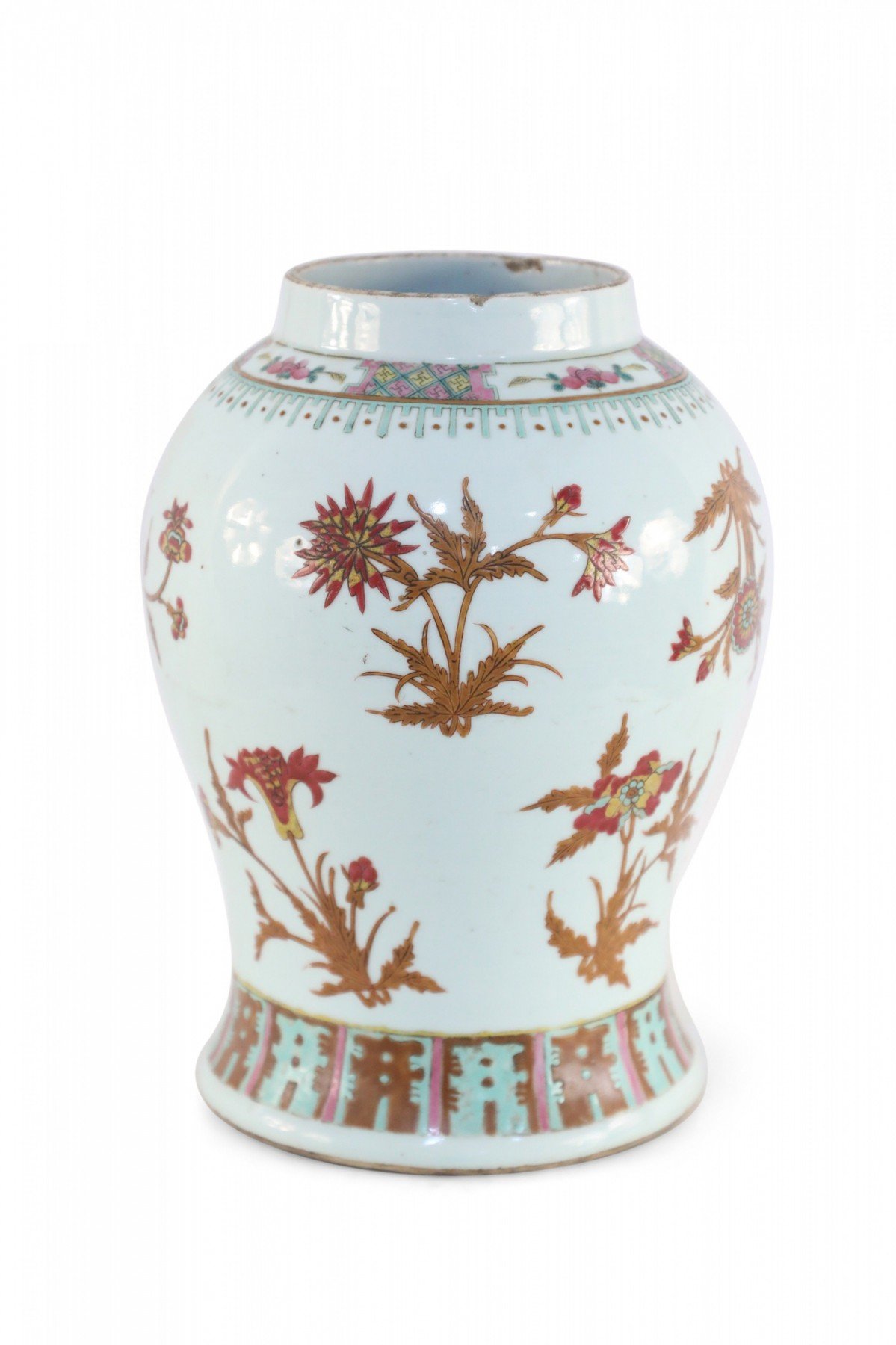 Chinese White Brown and Red Floral Design Porcelain Vase