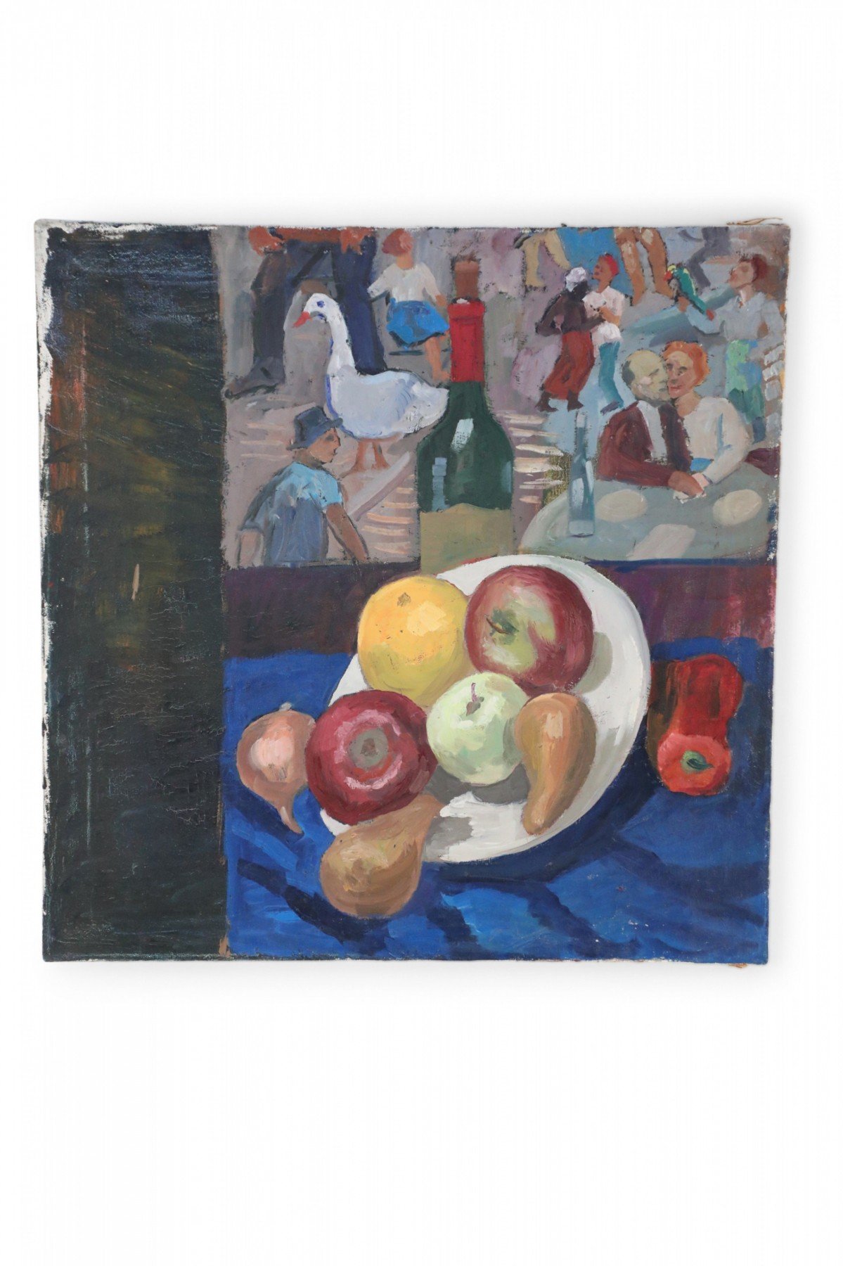 Vintage Bowl of Fruit and Street Scene Painting
