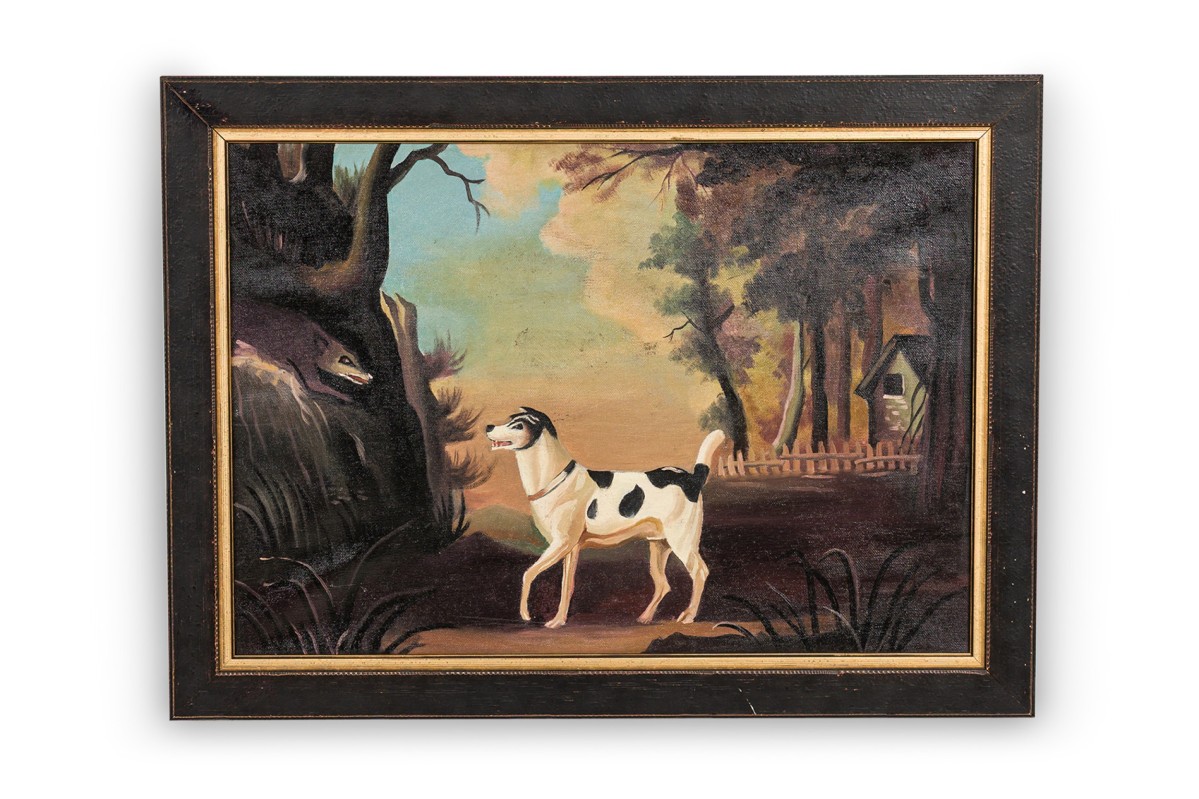Black and White Hunting Dog Oil Painting