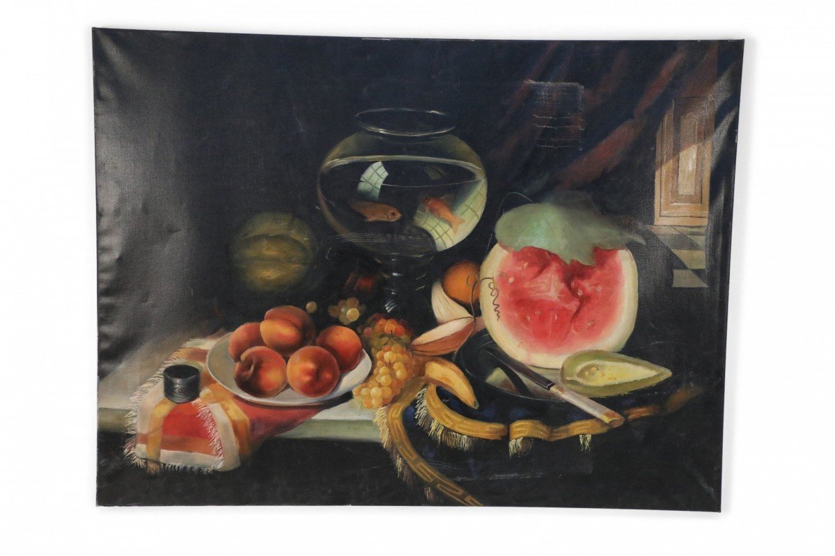 Goldfish and Fruits Still Life Painting