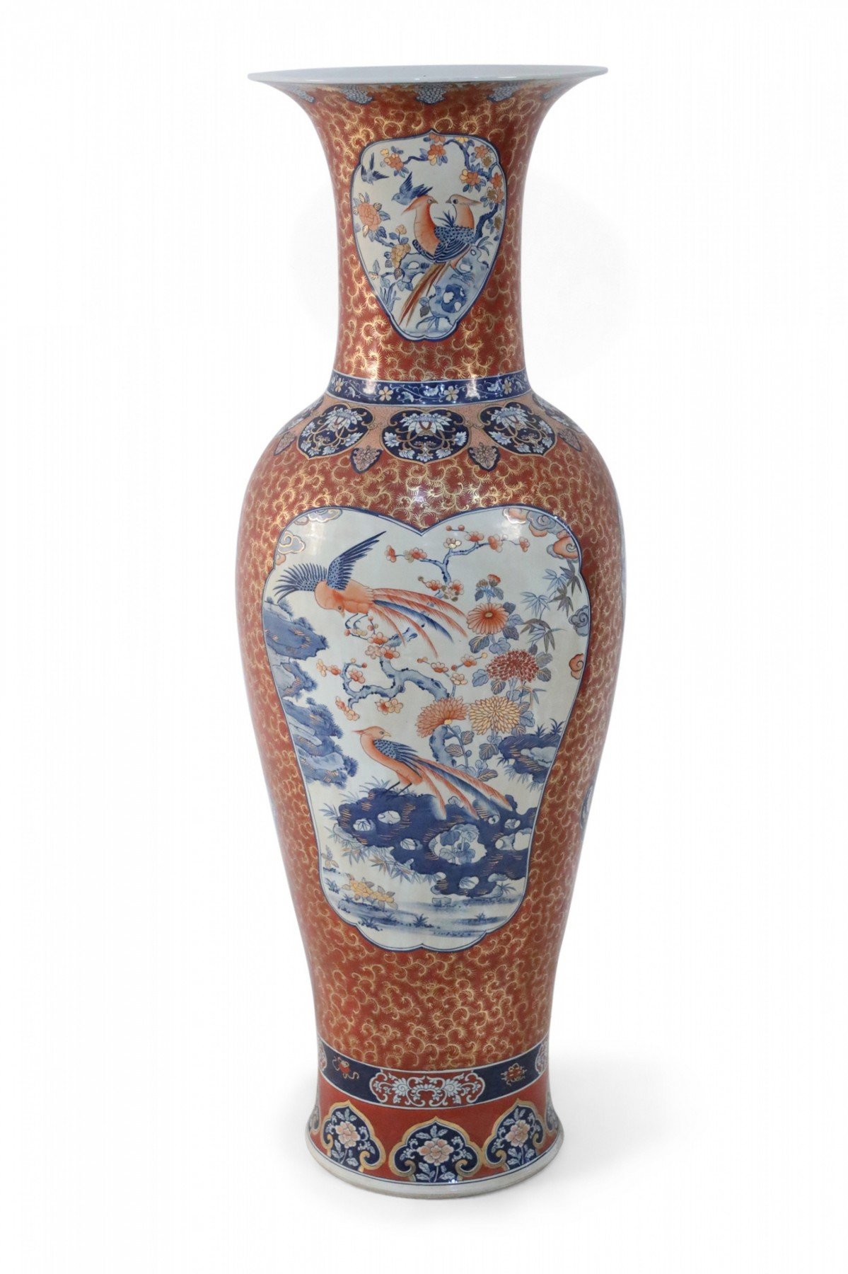 Chinese Imari Style Orange and Gold Monumental Urn