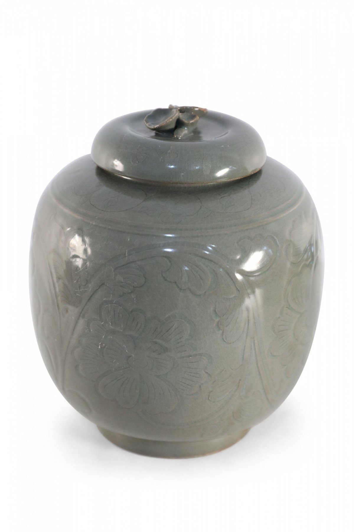 Chinese Sage and Tonal Botanical Motif Porcelain Jar