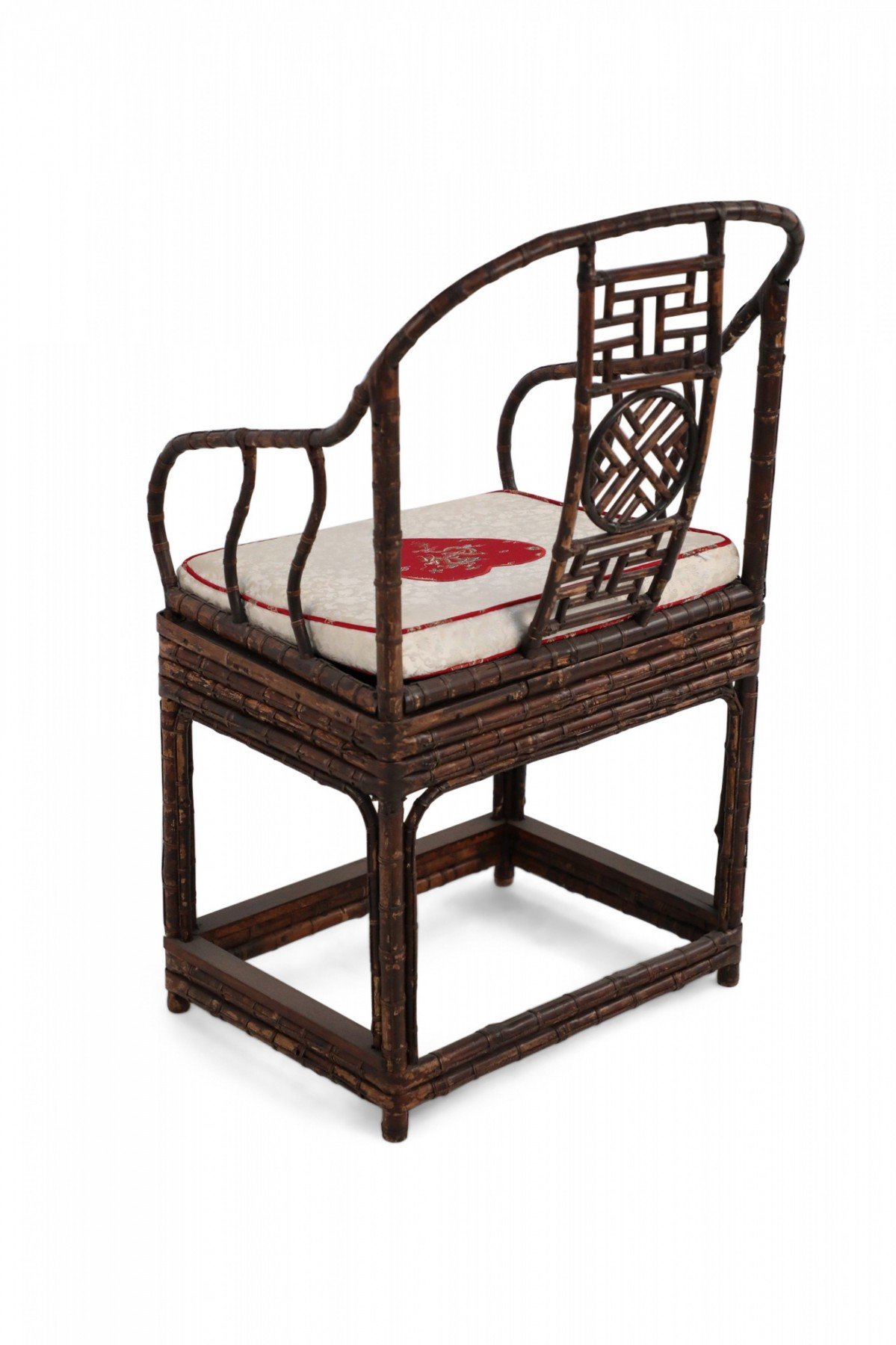 Pair of Antique Chinese Bamboo and Heart Cushion Chairs