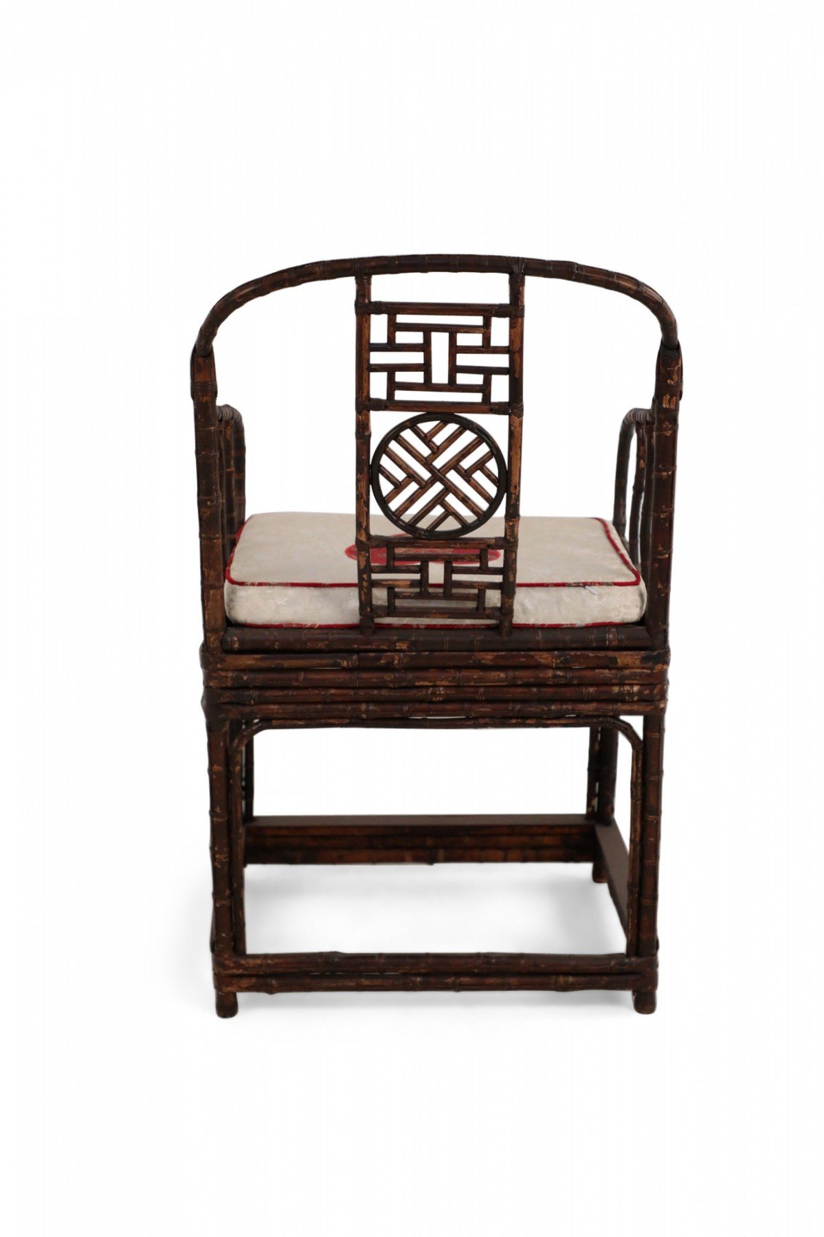 Pair of Antique Chinese Bamboo and Heart Cushion Chairs