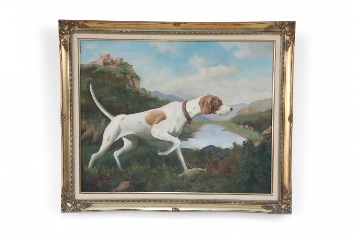 Brown and White Pointing Dog Painting
