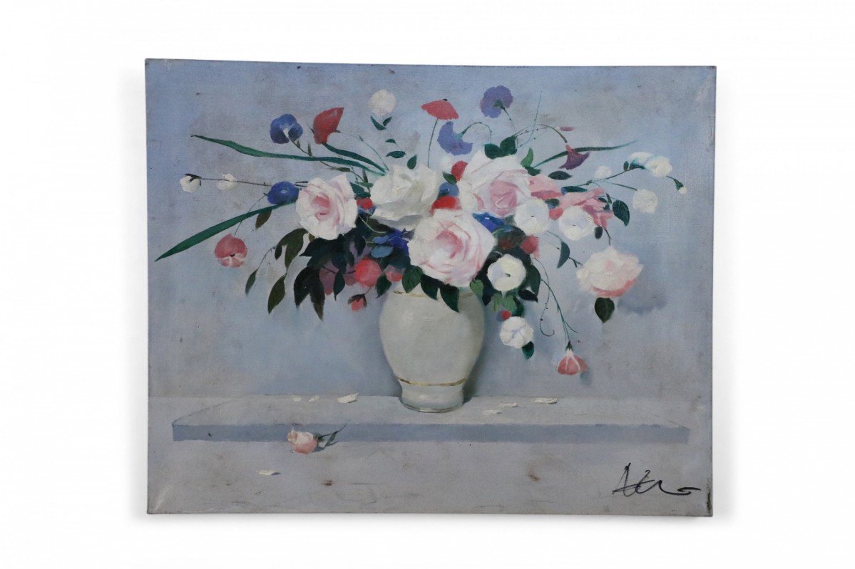 Floral Arrangement in White Vase Still Life Painting