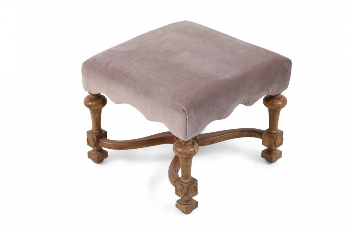 Swedish Gustavian Style Oak and Mauve Upholstered Footstool