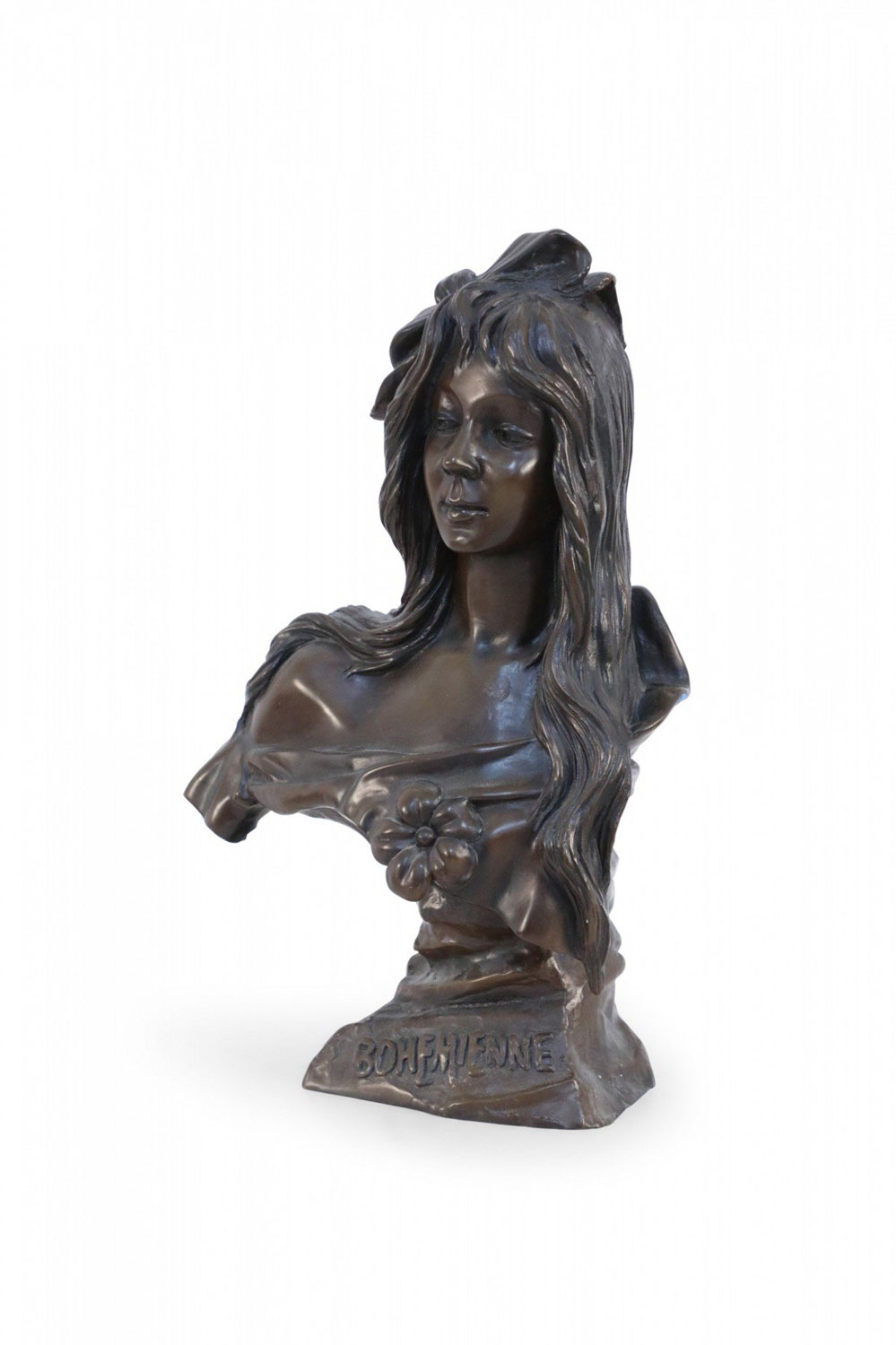 French Art Nouveau Bronze Bohemian Woman Bust