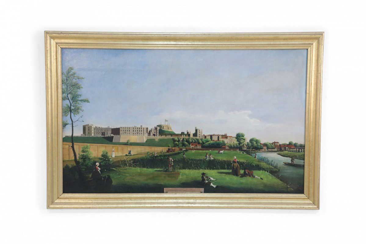 Framed Oil Painting of a Colonial Garden and River