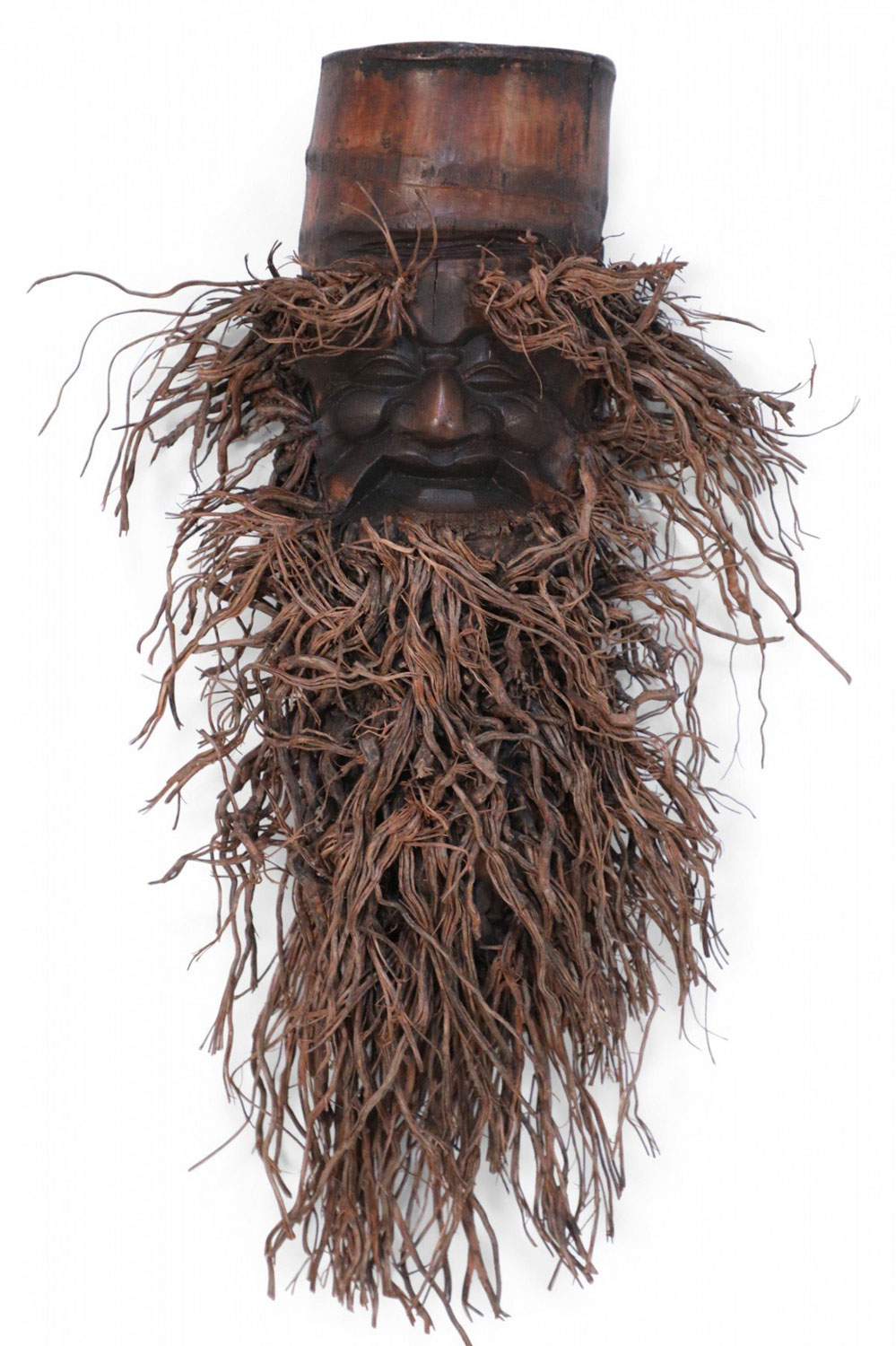 Chinese Carved Bamboo Root Face Wall Hanging 1