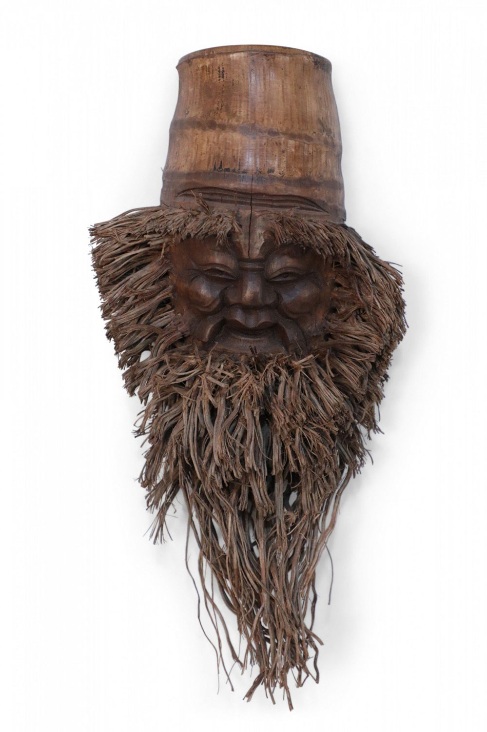 Chinese Carved Bamboo Root Face Wall Hanging 2