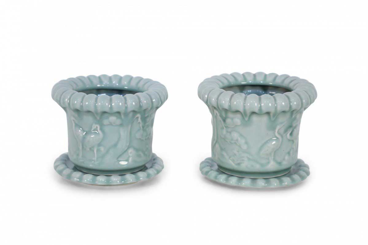 Pair of Chinese Celadon Scalloped Pots