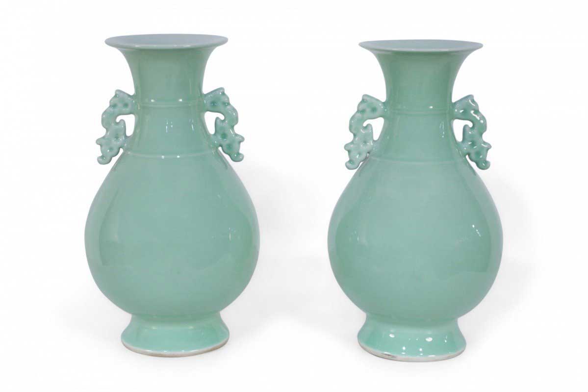 Pair of Chinese Celadon Balluster Vases