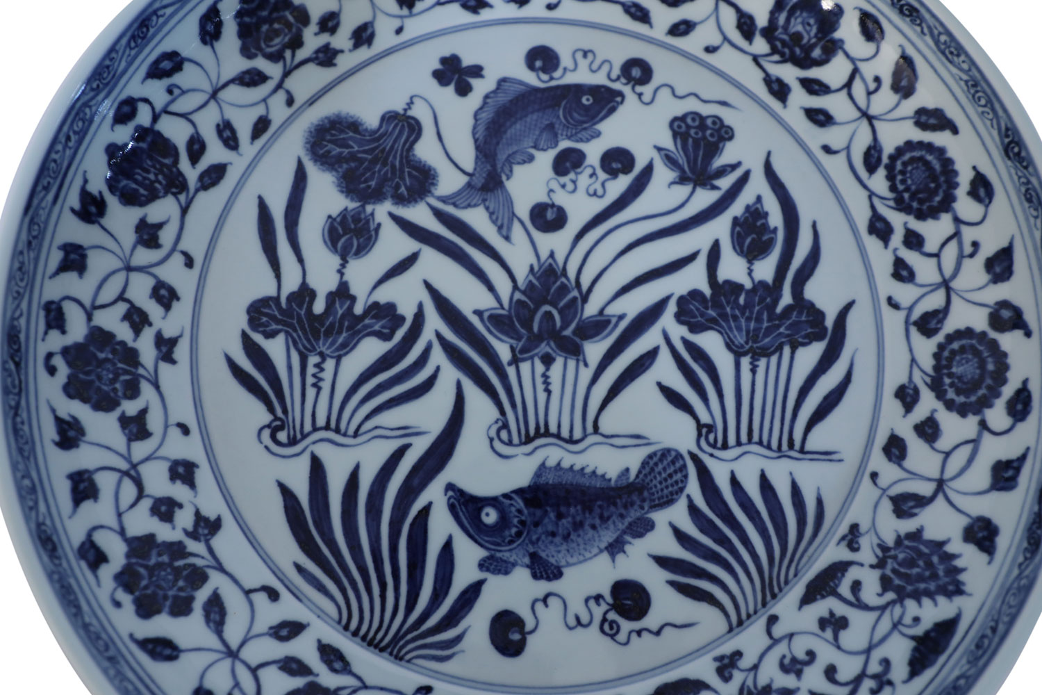 Pair of Chinese White and Blue Fish Decorative Plates