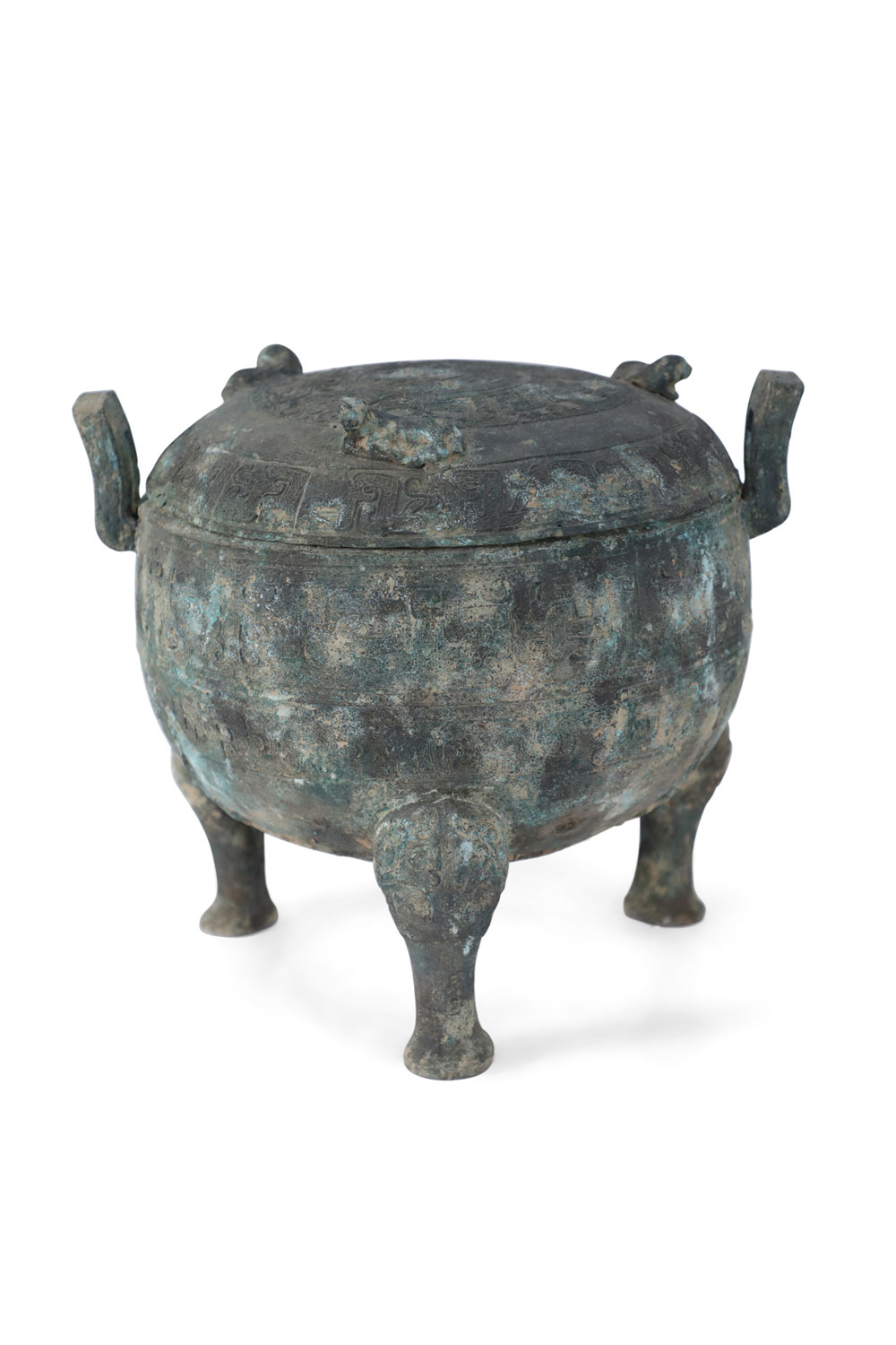 Chinese Han Dynasty Style Patinated Bronze Lidded and Footed Pot 1