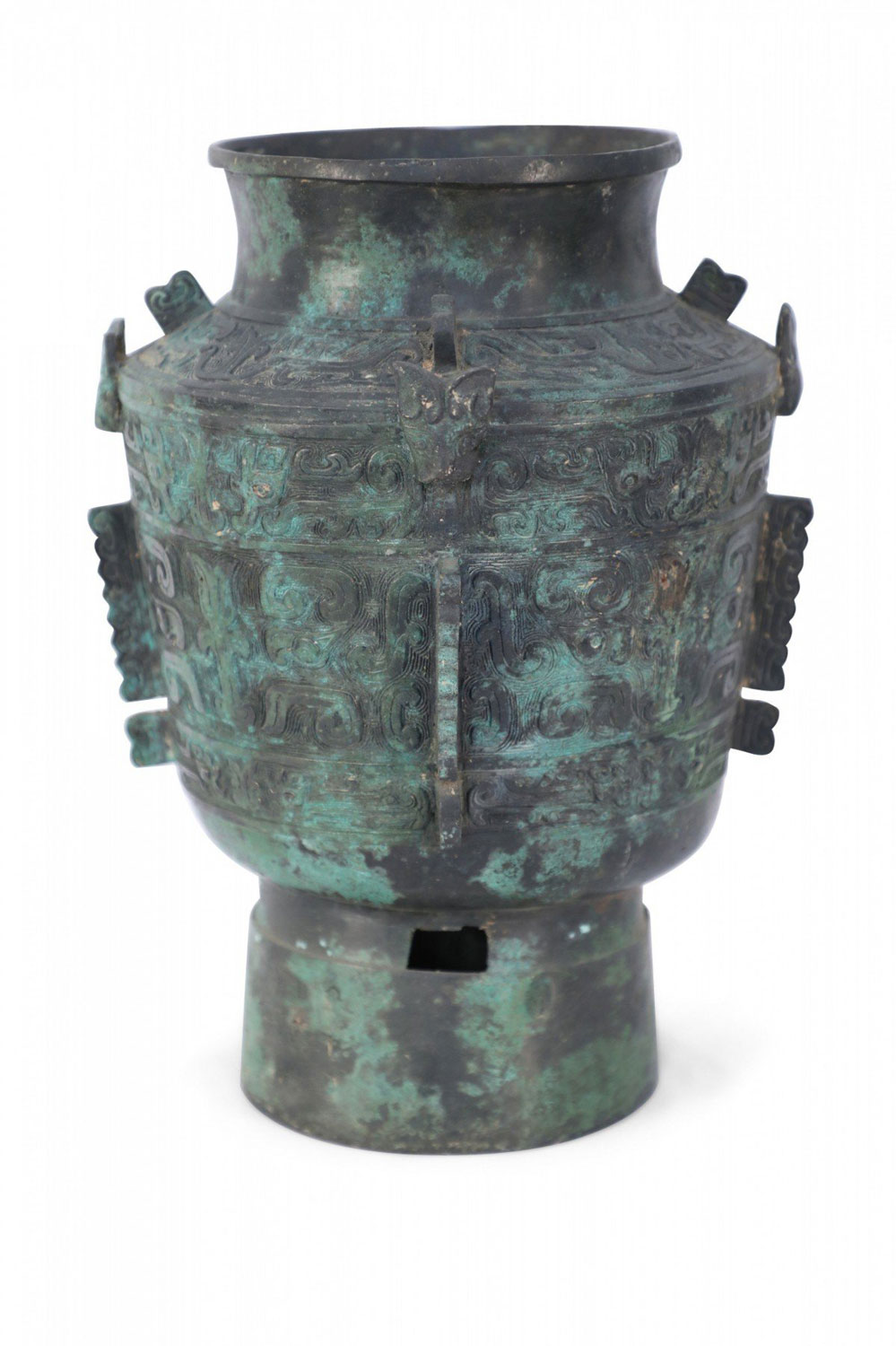 Chinese Han Dynasty Style Patinated Bronze Tapered Urn