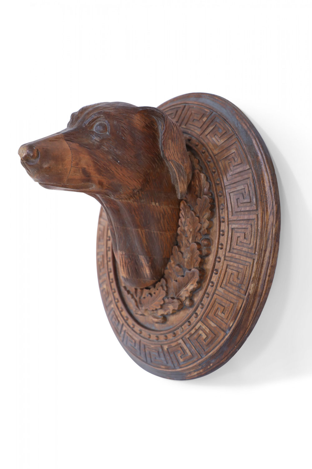Pair of Vintage Carved Wooden Dog Head Wall Plaques