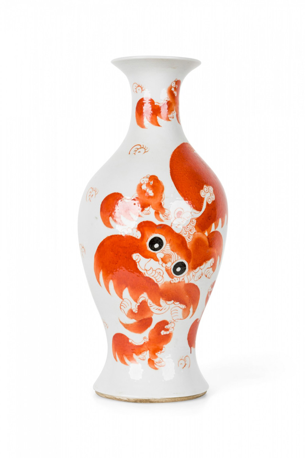 Pair of Antique Chinese Urn Shaped Orange Foo Dog Design Porcelain Vases A