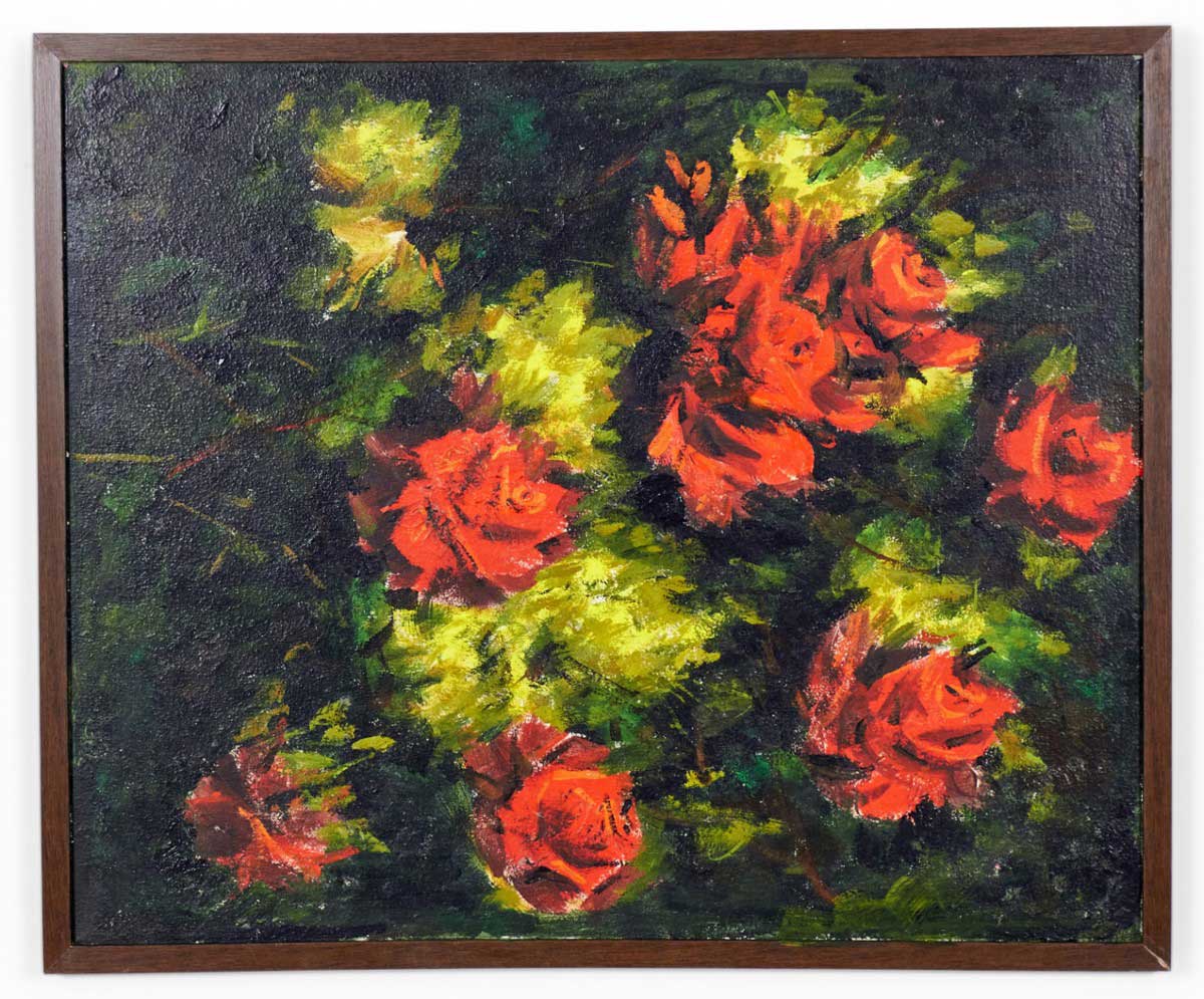 Contemporary Framed Abstract Stylized Acrylic Painting of Florals