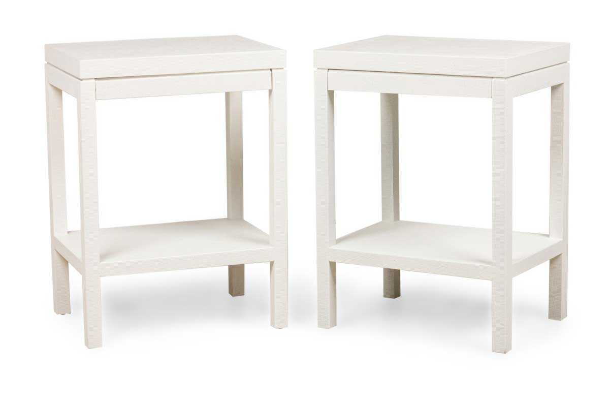 Pair of asian contemporary style off white painted raffia side table 