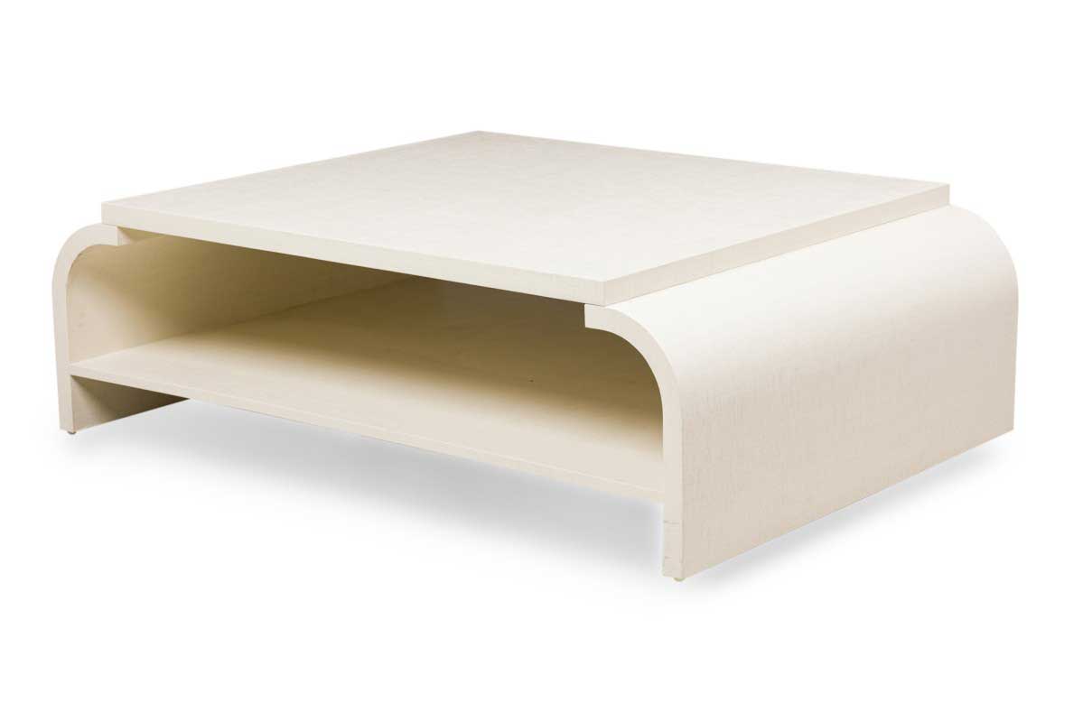 Asian contemporary style off white wrapped raffia mat curved coffee table 