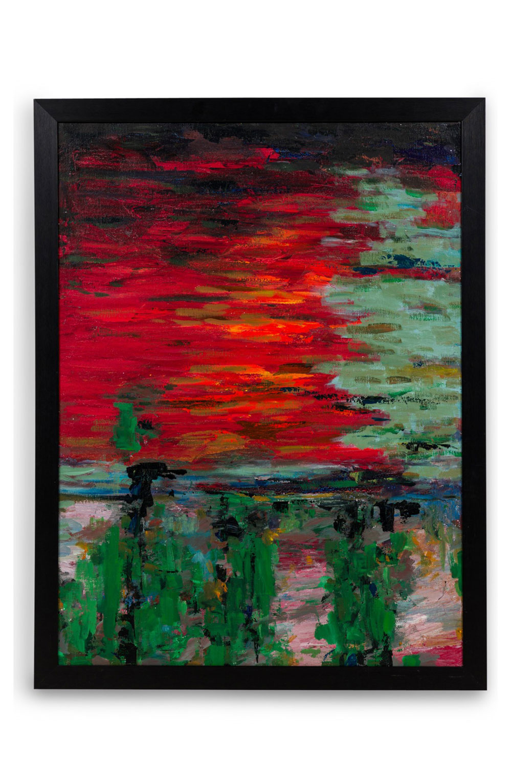 American contemporary red and green acrylic on canvas 