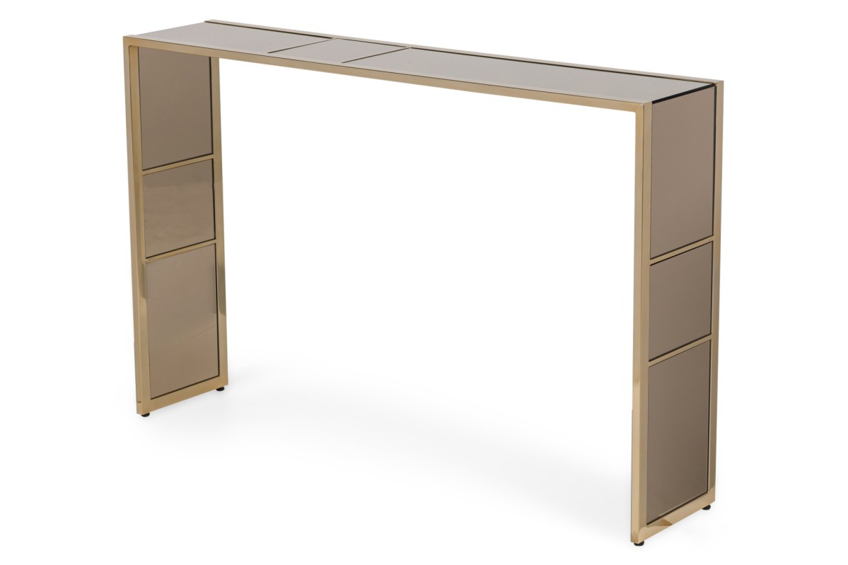 Italian mid century leather and brass console table