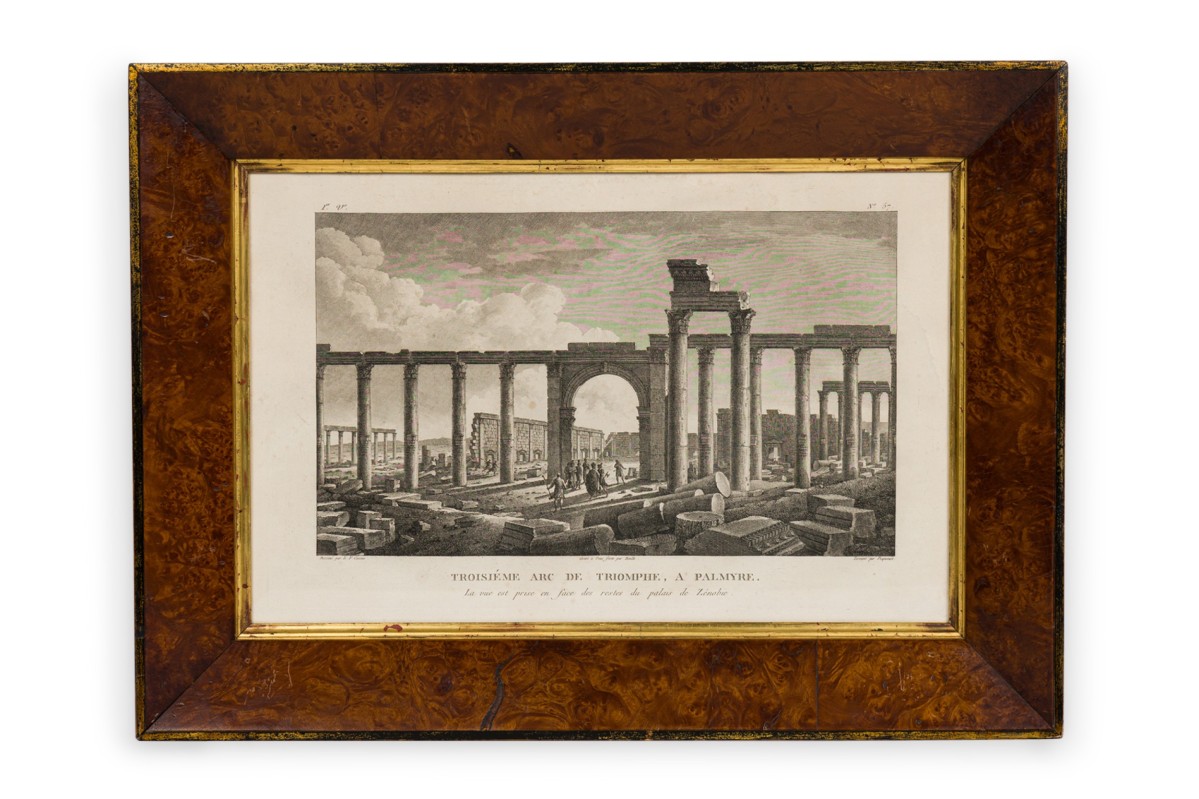 Framed french neoclassical lithograph of the great gallery of palmyra a