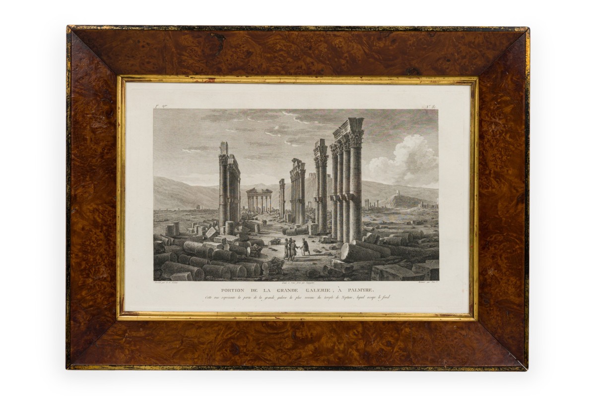 Framed french neoclassical lithograph of the temple of baalshamin c
