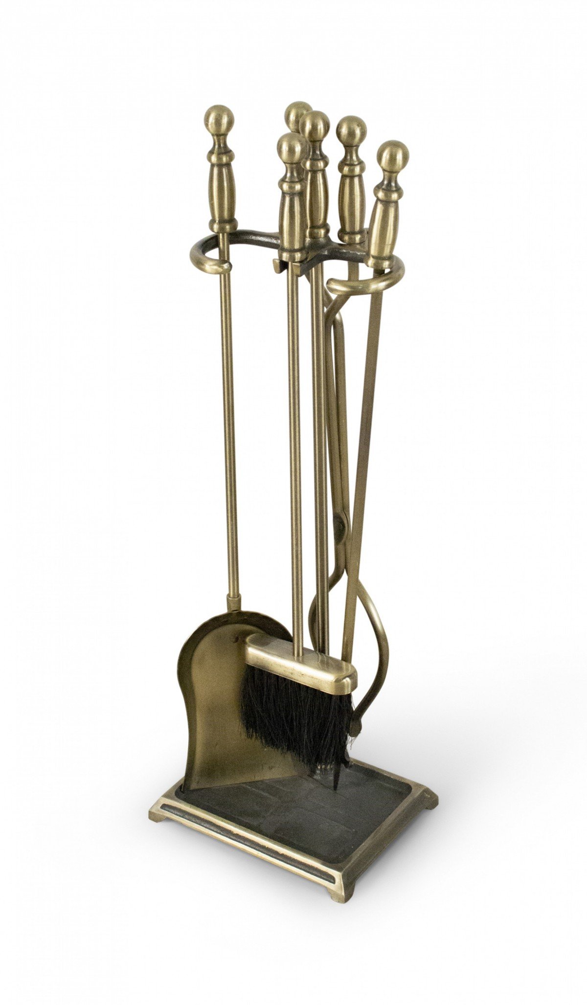 Mid century brass duck head handled set of fire tools