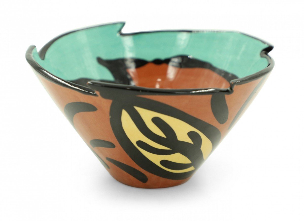 Decorative Abstract Rim Leaf Design Glazed Ceramic Bowl
