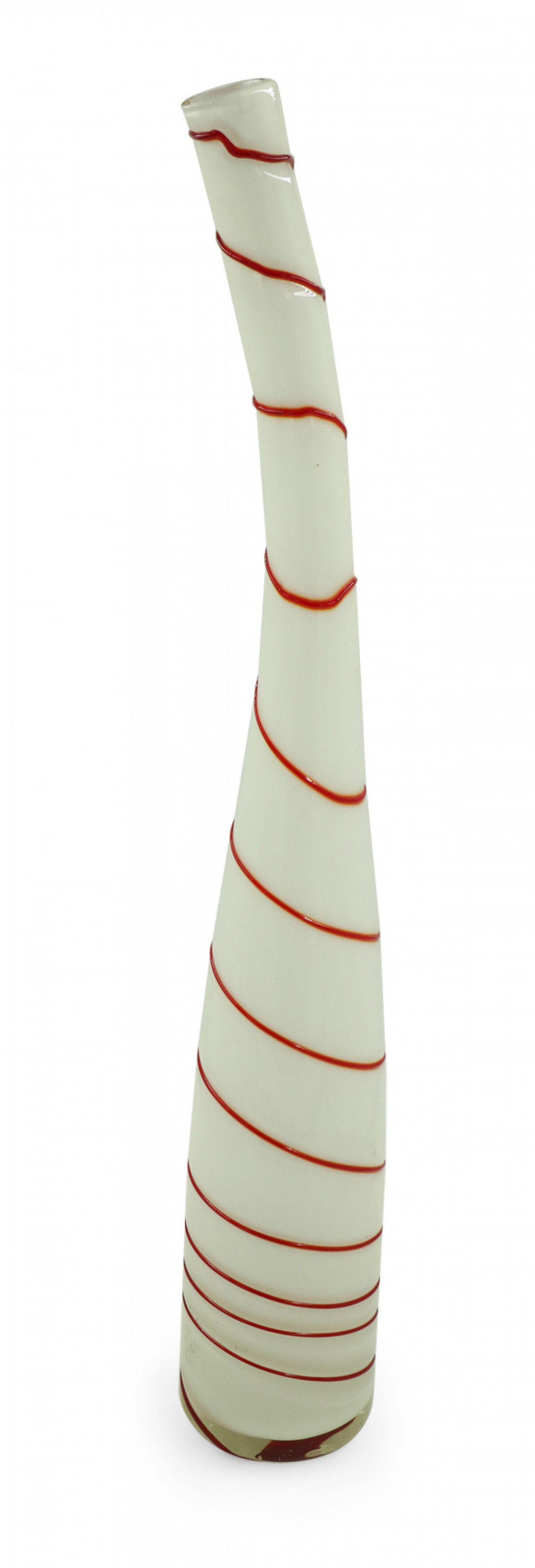 Contemporary White and Red Candy Cane Design Curved Art Glass Vase 1