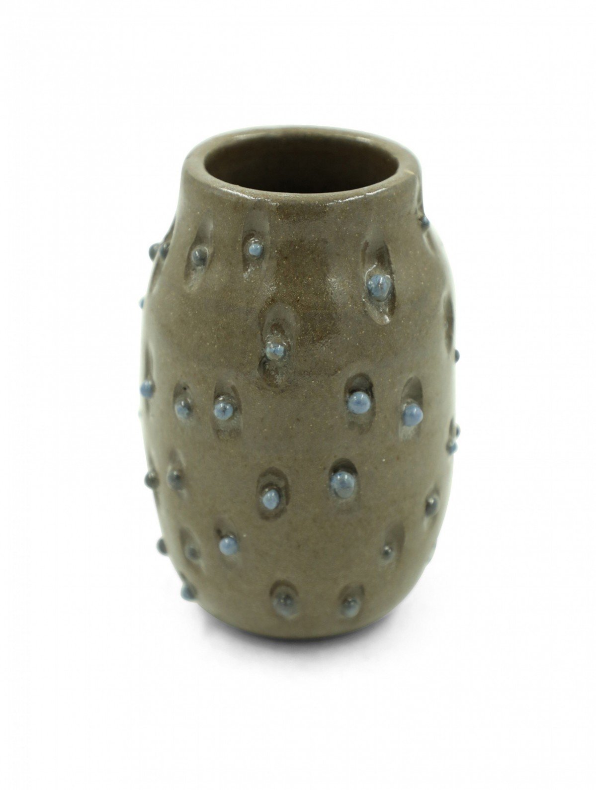 Leigh Forsstrom Blue Raised Dot Design Brown Glazed Earthenware Vase
