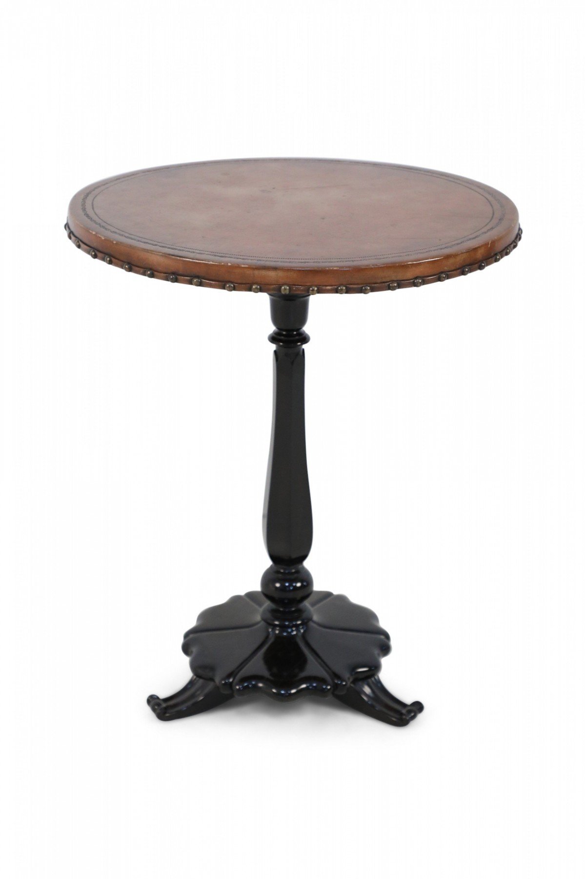 Regency Leather Round Side Table with Ebonized Base