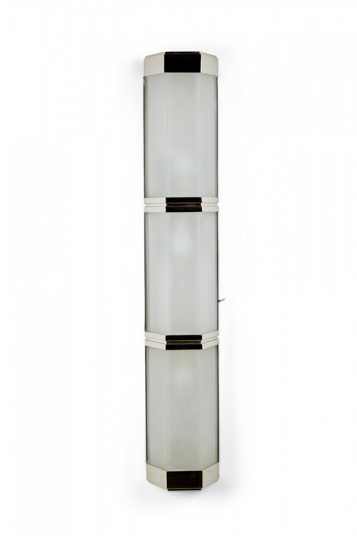 Contemporary Trapezoidal Frosted Glass and Silver Metal Wall Sconce
