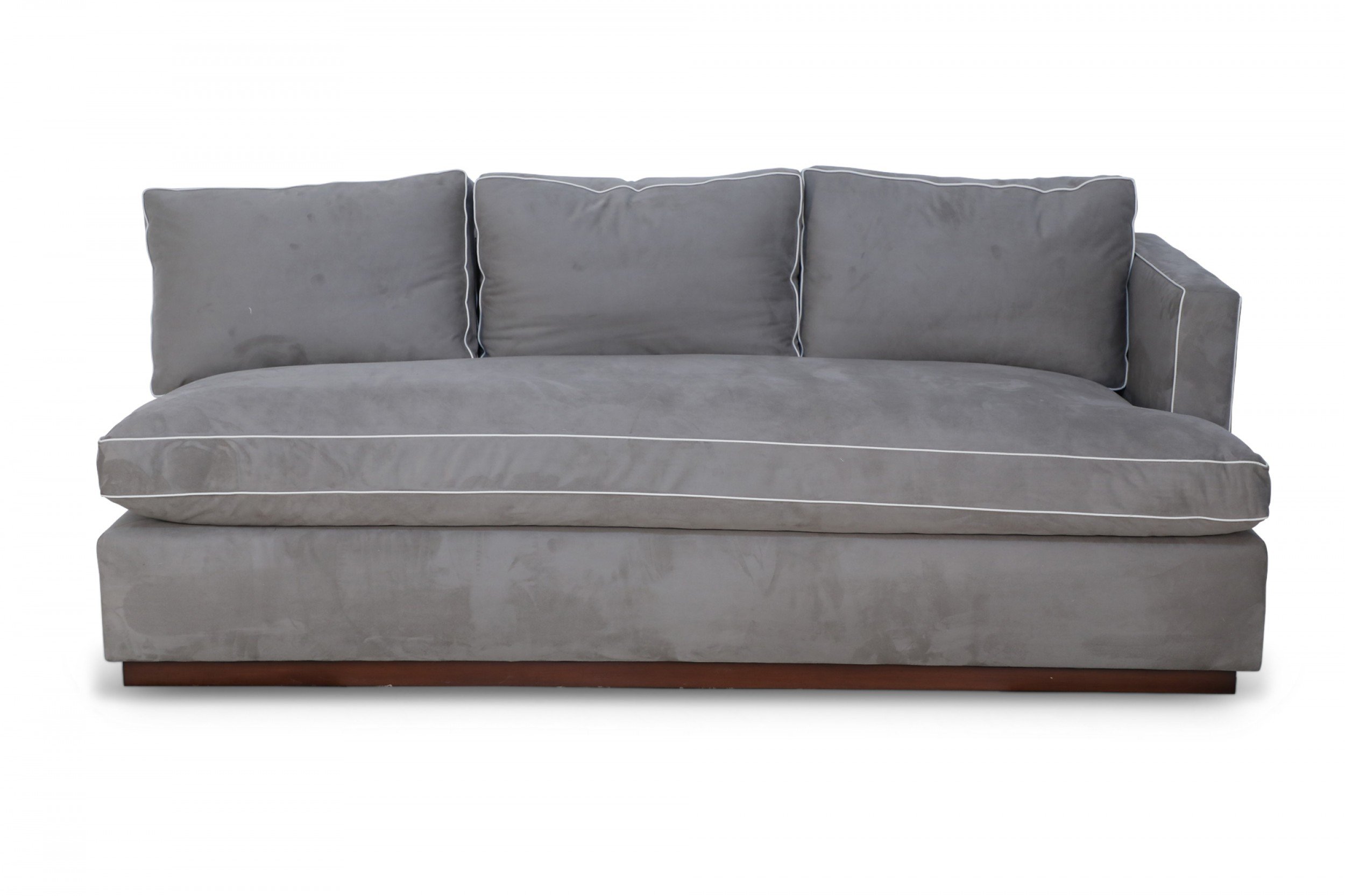 Contemporary overstuffed gray ultrasuede and leather sofa 1