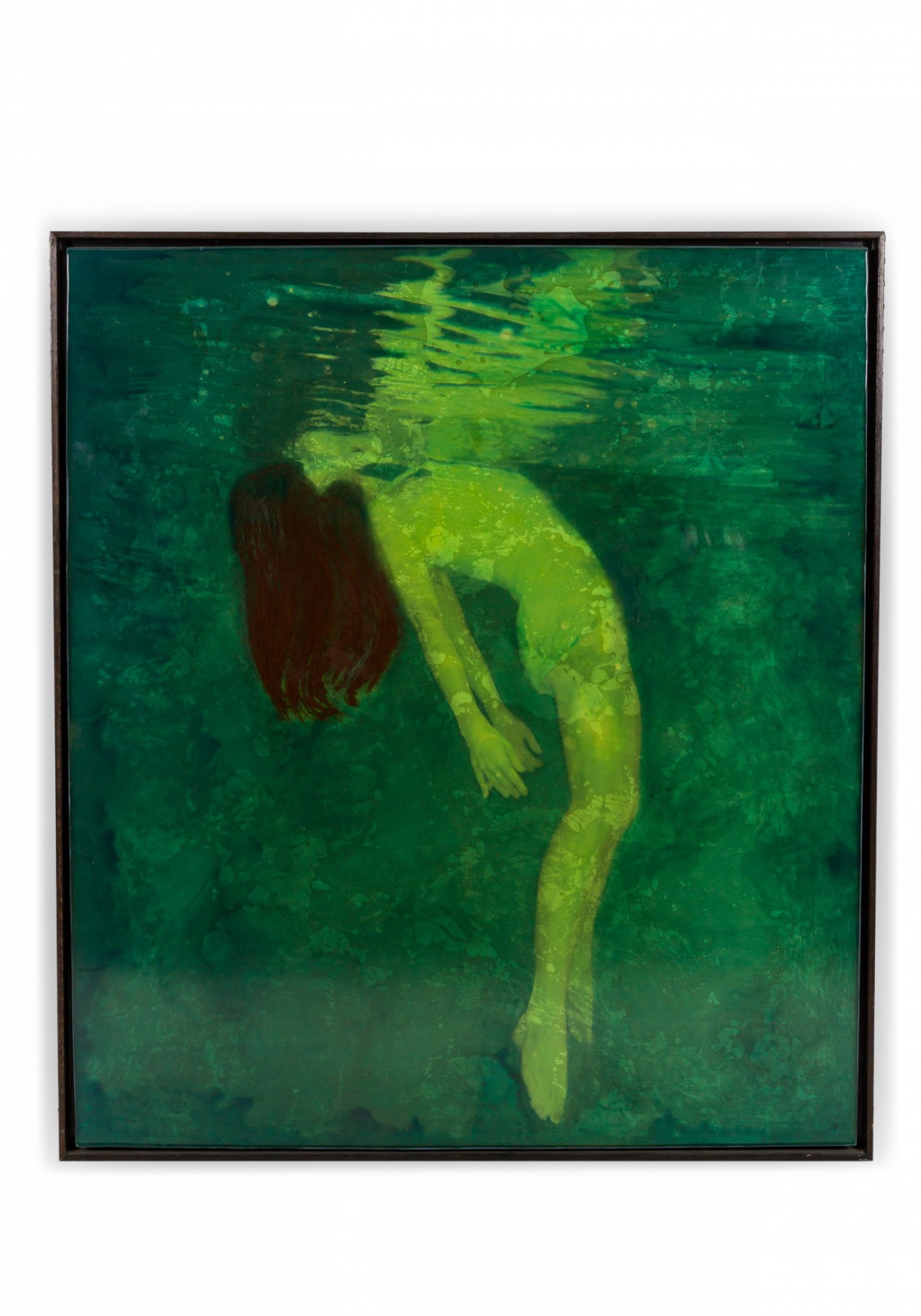 Jessica Dunegan Contemporary Daydreaming Resin and Acrylic Painting of a Person Floating in Water