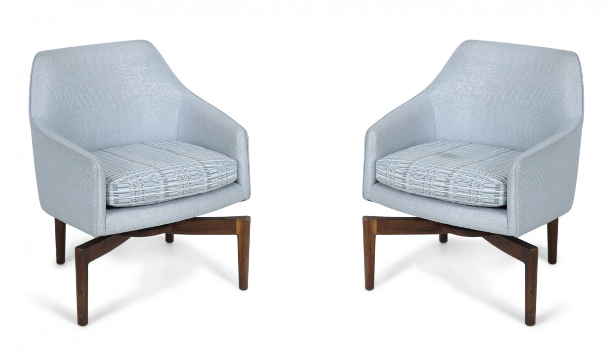 Pair of mid century silver metallic swivel armchairs